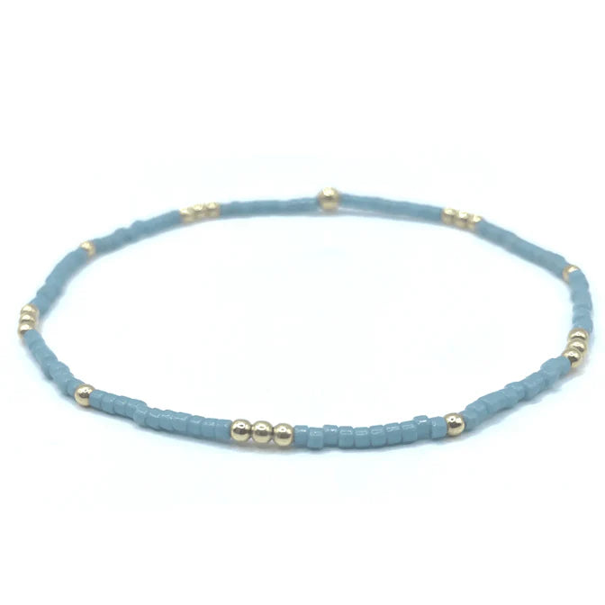 Erin Gray - 2mm Newport PALE TURQUOISE Blue + Gold Filled Waterproof Bracelet