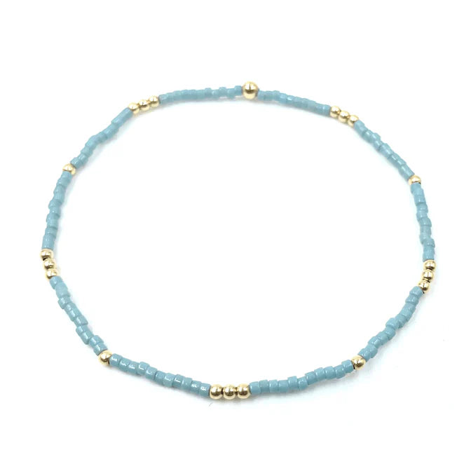 Erin Gray - 2mm Newport PALE TURQUOISE Blue + Gold Filled Waterproof Bracelet