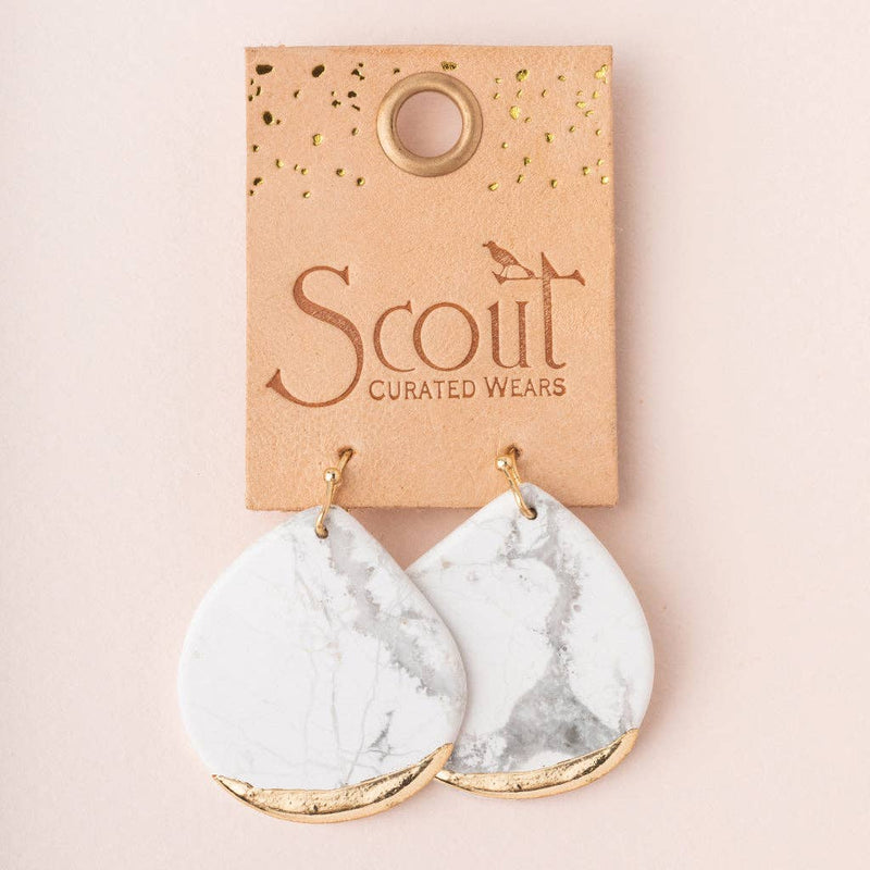 Stone Dipped Teardrop Earring - Howlite/Gold