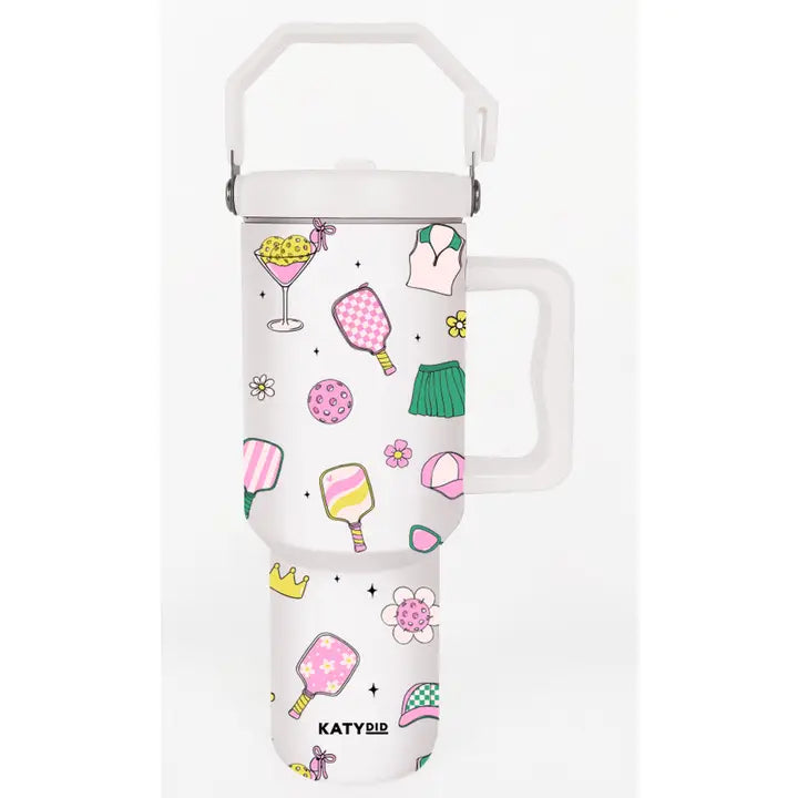 Pickleball Items Girly 38 oz Tumbler with Lid Handle