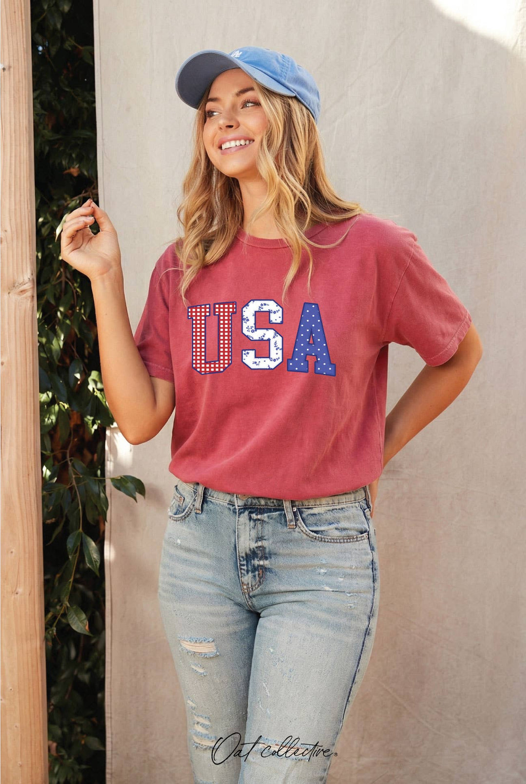 USA with Pattern Mineral Graphic Top Cardinal Red
