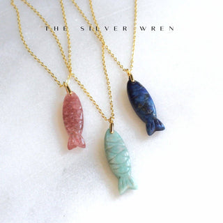 Gemstone Fish Pendant Necklace