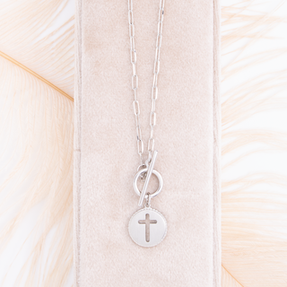 Splendid Iris Cross Paperclip Toggle Necklace