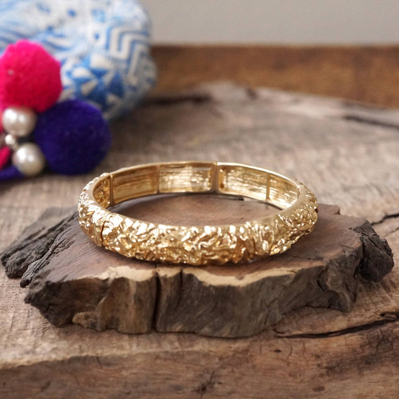 Stretchy Bangle - Textured Gold Tone