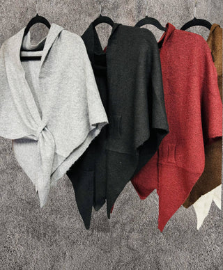 Cashmere-Blend Knit Triangle Shawl with Cross-Front Design
