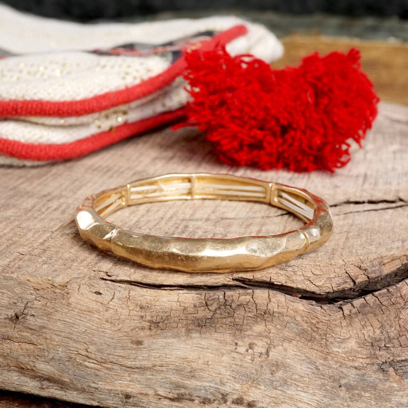 Boho Stretchy Minimalist Bangle Raw Textured Worn Gold and Silver tones