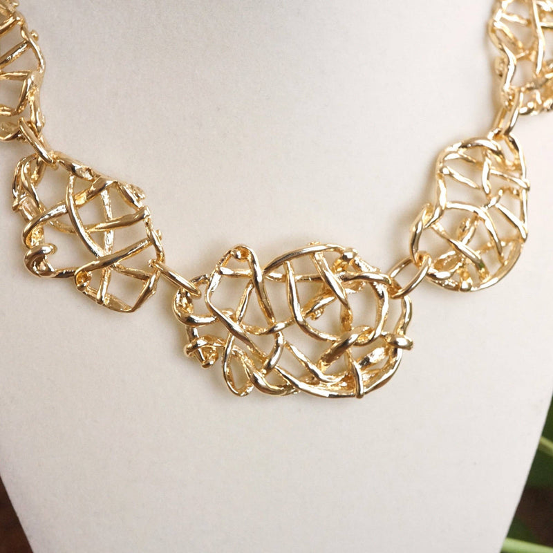 Chunky Tangled Statement Necklace in Gold Tone