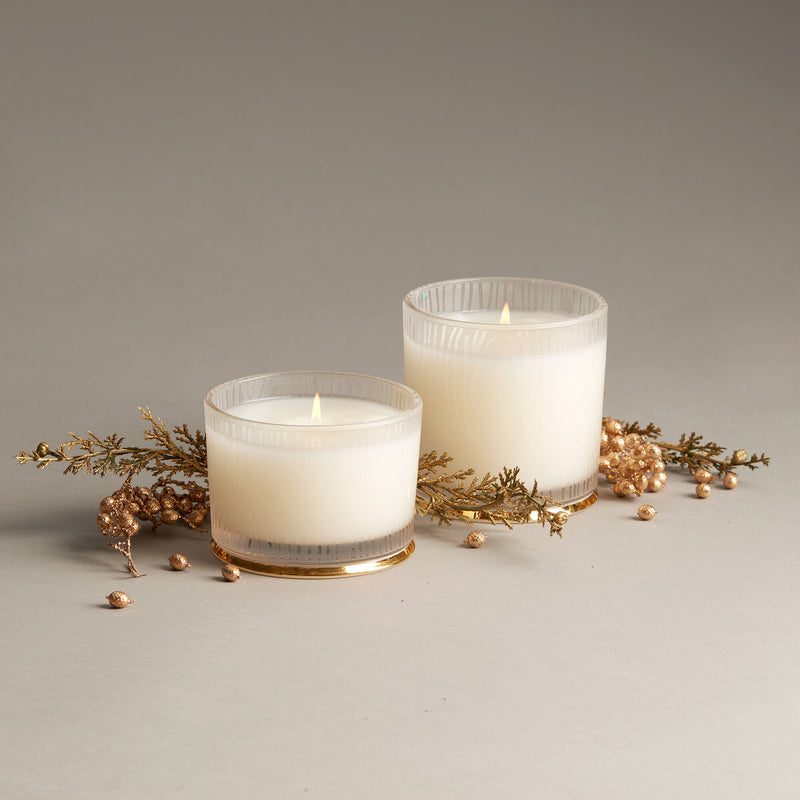 Thymes Frasier Fir Gilded Large Poured Candle, Frosted Wood Grain