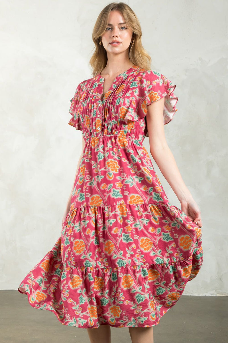 FINAL SALE THML Flutter Sleeve Tiered Print Dress  FTM2718