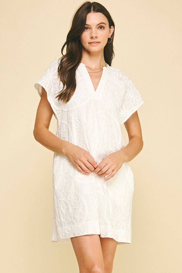 Floral Print Embroidered Mini Dress - White