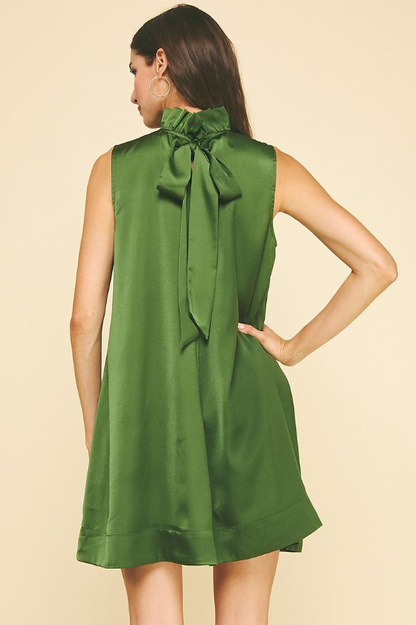 Solid Mini Holiday Dress with Back Detail in Dusty Green