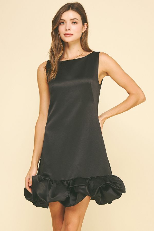 Bubble Hem Holiday Mini Dress  Black