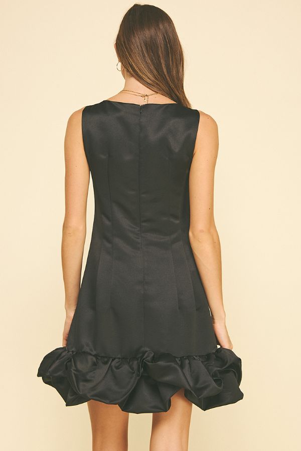 Bubble Hem Holiday Mini Dress  Black