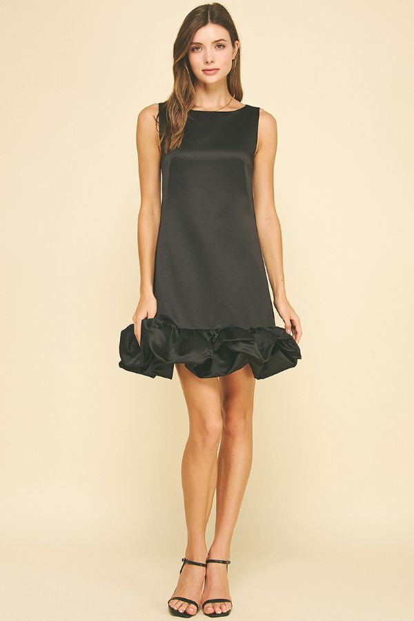 Bubble Hem Holiday Mini Dress  Black