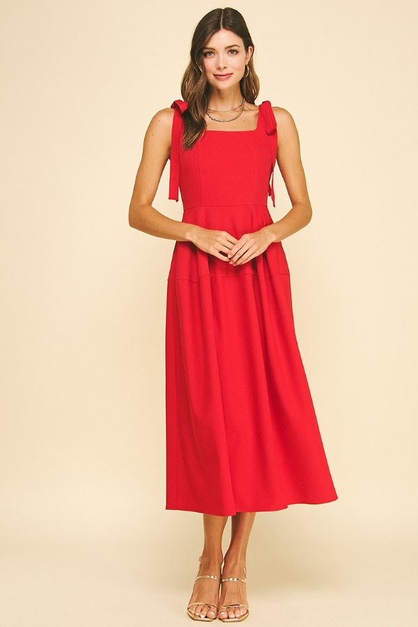 Ribbon Detailed Sleeve Midi Dress - Red