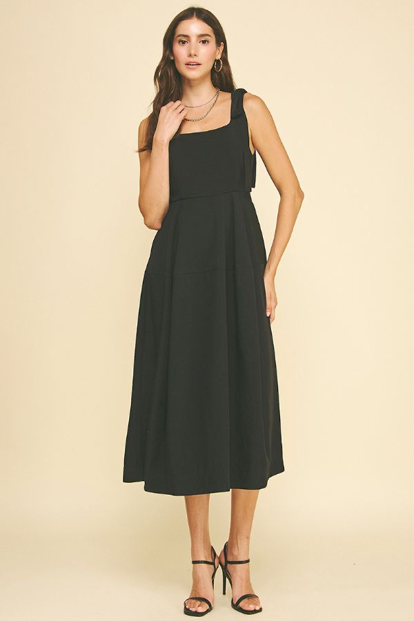 Ribbon Detailed Sleeve Midi Dress - Black