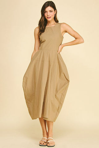Solid Wide Midi Dress - Khaki