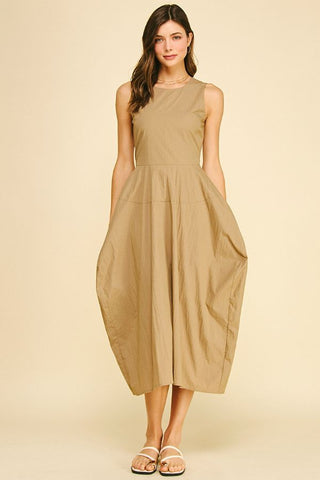 Solid Wide Midi Dress - Khaki