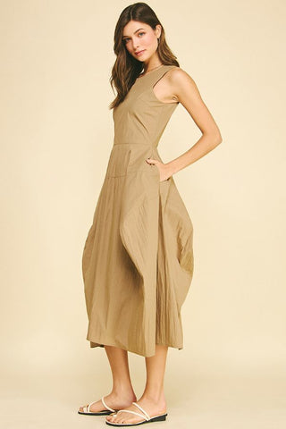 Solid Wide Midi Dress - Khaki