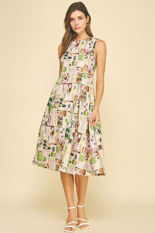 Watercolor Sleeveless Midi Dress - Pink
