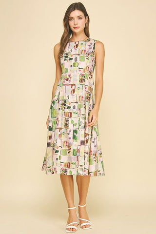 Watercolor Sleeveless Midi Dress - Pink