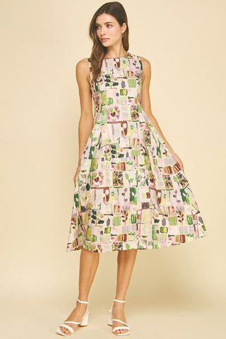 Watercolor Sleeveless Midi Dress - Pink
