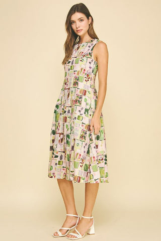 Watercolor Sleeveless Midi Dress - Pink