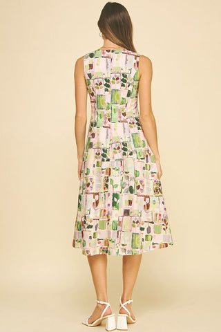 Watercolor Sleeveless Midi Dress - Pink