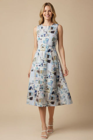 Watercolor Sleeveless Midi Dress - Blue