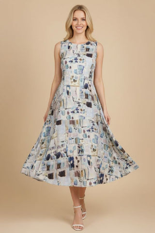 Watercolor Sleeveless Midi Dress - Blue