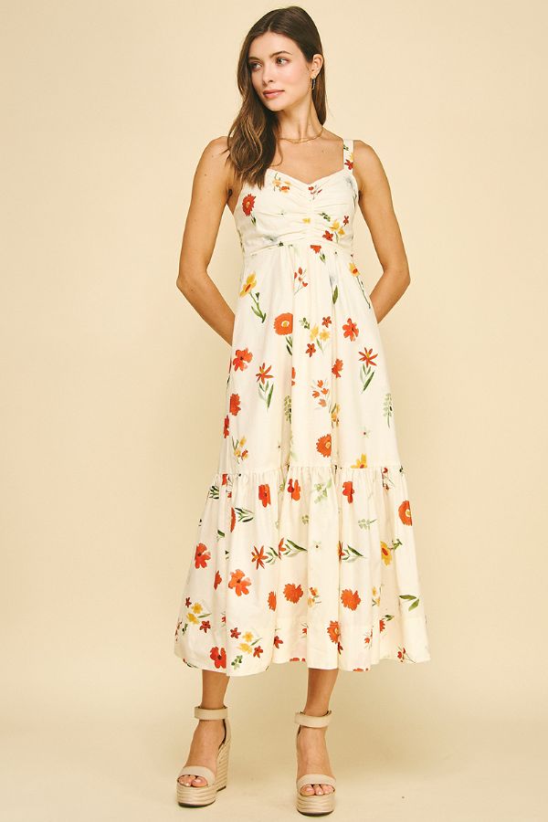 Floral Tiered Maxi Dress - Cream