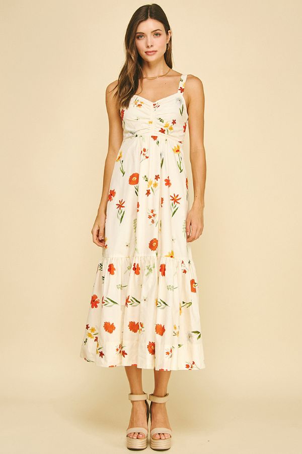 Floral Tiered Maxi Dress - Cream
