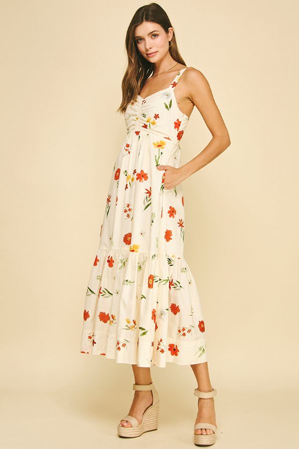 Floral Tiered Maxi Dress - Cream