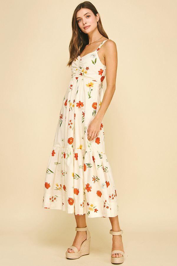 Floral Tiered Maxi Dress - Cream