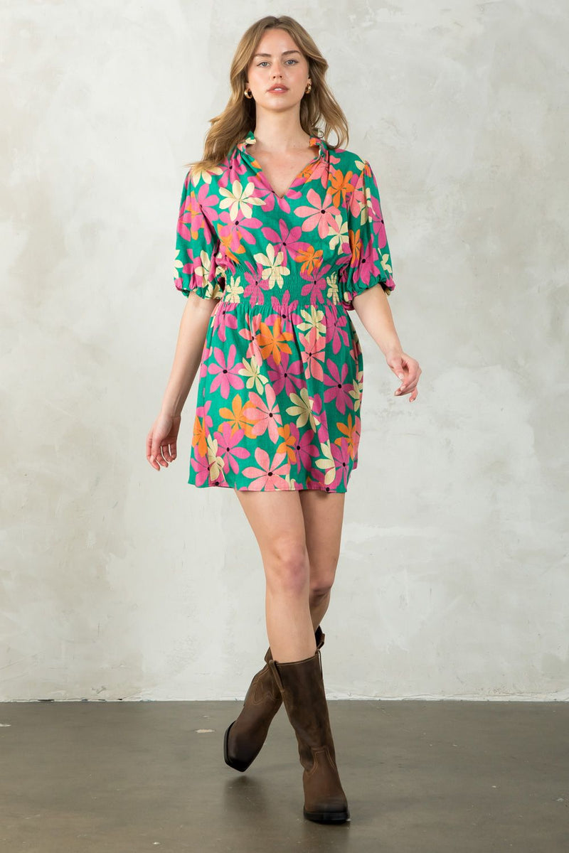 FINAL SALE Puff Sleeve Flower Print Dress