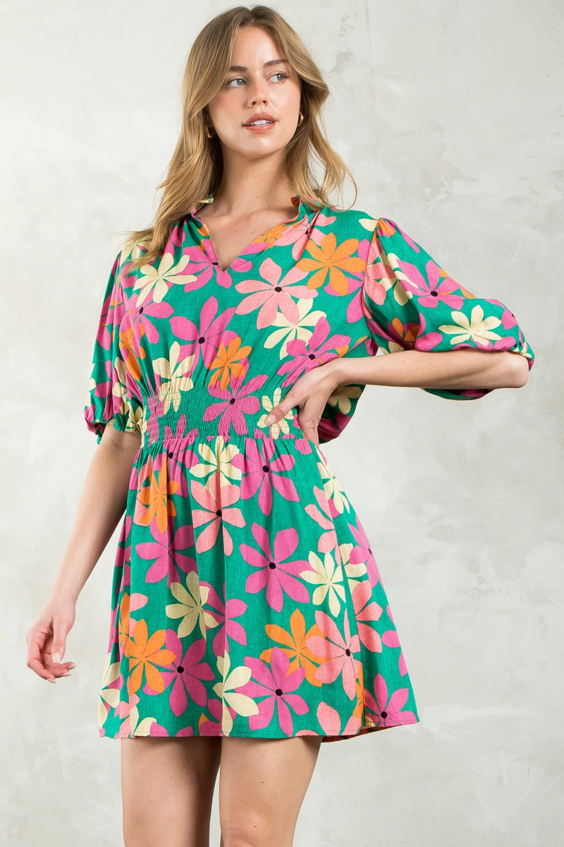 FINAL SALE Puff Sleeve Flower Print Dress