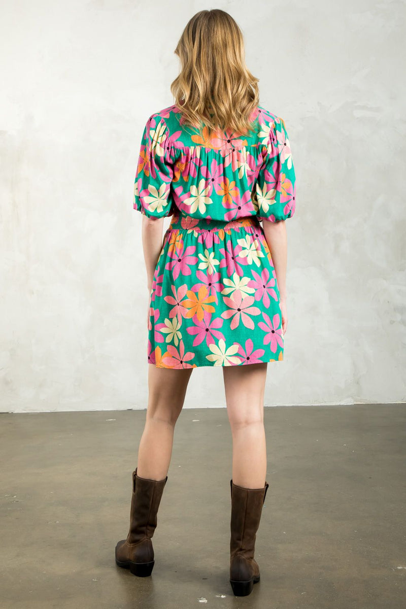 Puff Sleeve Flower Print Dress