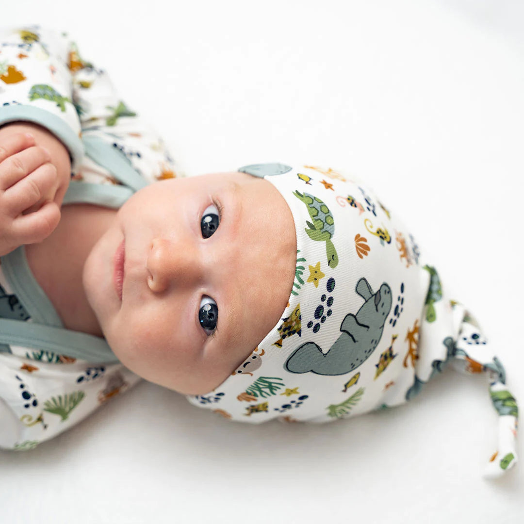 Emerson &amp; Friends Manatee Bamboo Swaddle Knotted Gown and Hat Newborn Baby Gift Set G-201