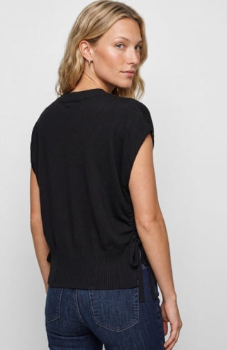 V-Neck Dolman Popover Sweater with Ties - Black