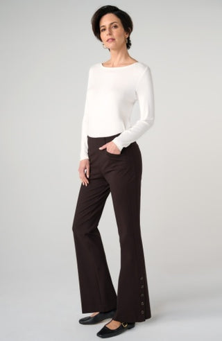Stella Pull-On Flare with Button Hem - 30" - Brown Truffle