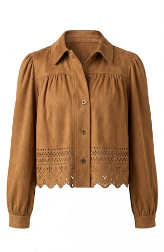 Puff Sleeve Jacket with Laser Cut Hem - Caramel