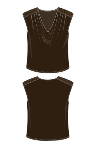Draped Neck Sleeveless Knit Top with Lace - Java