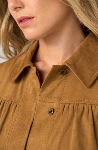 Puff Sleeve Jacket with Laser Cut Hem - Caramel