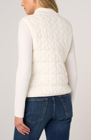Sleeveless Reversible Zip Front Quilted Sweater Vest - Cream