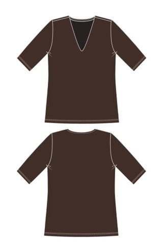 1/2 Sleeve V-Neck Double Layer Front Knit Top - Dark Espresso