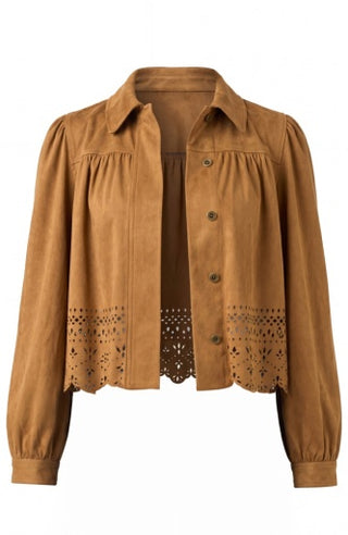 Puff Sleeve Jacket with Laser Cut Hem - Caramel