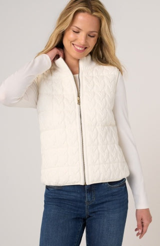 Sleeveless Reversible Zip Front Quilted Sweater Vest - Cream