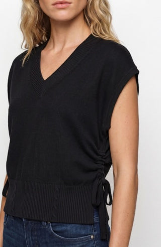 V-Neck Dolman Popover Sweater with Ties - Black
