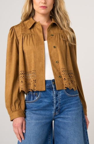 Puff Sleeve Jacket with Laser Cut Hem - Caramel