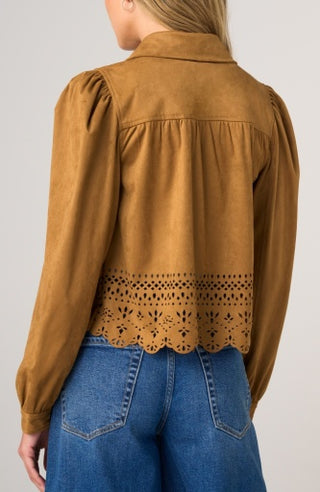 Puff Sleeve Jacket with Laser Cut Hem - Caramel